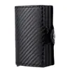 Fabricante Caixa de Cartão de Alumínio de Camada Dupla Porta-Cartões Masculino Resistente ao Desgaste PU Porta-Cartões Pop-Up Automático Carteira com Padrão Fibra de Carbono Personalização