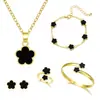 Pulseira Cruzada Europeia e Americana Nova Flor da Sorte Pulseira Trevo de Cinco Folhas Colar Anel Brincos Conjunto Joias Femininas Versátil
