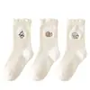 Calcetines para niñas con forro de felpa, calcetines gruesos hasta la pantorrilla para invierno, calcetines térmicos de felpa bordados para niños, calcetines cálidos con forma de corazón para otoño e invierno
