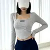 Camiseta de Manga Longa Feminina Outono Gola Quadrada Tendência Ins Street Spice Girls Desejo Puro Sexy Justa por Dentro Camisa Base para Meninas Top