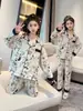 Pijama de Algodão para Meninas, Conjunto de Mangas Longas e Calças Longas para Primavera e Outono, Adequado para Crianças Maiores, Roupa de Casa Cardigan para Meninas que Pode Ser Usada Fora