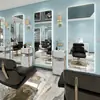 Espejo Estación de Barbería Famoso en Internet de Moda, Espejo para Salón de Peluquería, Dedicado para Cortar el Cabello, con Luces LED, Montado en Pared, Unilateral, Diseño Simple