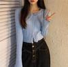 Europeu e Americano Versátil Single-breasted Twist Malha Cardigan Mulheres Cintura Alta Suéter Retro Solid Color Slim-fit Pescoço Redondo de manga comprida Top