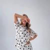 Pijama Cómodo Nuevo Europeo y Americano Transfronterizo, Moda Cuello Redondo Estampado de Corazones, Shorts Suaves Casuales de Manga Corta, Ropa de Casa para Mujer