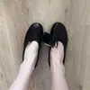 Bailarinas planas de piel de oveja con punta redonda y lazo, zapatos de tacón grueso tipo abuela para mujer, tacones altos sin cordones, zapatos Mary Jane para mujer
