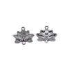 Pingente Conector Flor de Lótus Artesanal Liga de Prata Antiga 16x14mm 0,82g