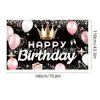 Novos adereços de decoração de aniversário transfronteiriços: Bandeiras decorativas de poliéster 100D, tecido para fundo de aniversário, faixas e dísticos personalizados