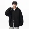 Sudadera tipo chaqueta de trabajo resistente de doble cremallera estilo americano para hombre, tendencia de otoño, nueva, holgada, con capucha, casual, bloques de color, cárdigan deportivo