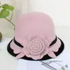 Novo Chapéu de Pescador de Lã Moda Britânica Elegante Socialite Chapéu Balde Moda Versátil Flor Cortada Chapéu de Feltro