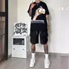 Basquete Americano Esportes Shorts Masculino Verão Preto e Branco Costura Design Sense Calças Retas Joelho-comprimento Macacão