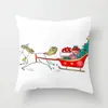 Funda de almohada creativa navideña estilo caricatura pintada a mano Funda de cojín decorativa de árbol de Navidad, trineo, Papá Noel