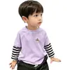 Camiseta de manga larga de dos piezas de imitación para niños, nuevo modelo de principios de otoño 2026, top de algodón puro para primavera y otoño, camiseta interior para niños mayores