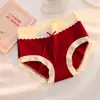 Edição Limitada Ano do Cavalo Calcinhas Femininas de Algodão Puro Vermelhas, Cintura Média, Confortáveis, Sexy, Celebração de Casamento, Tanga Vermelha de Ano Novo