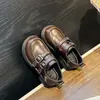 Zapatos de princesa de piel para niña, nuevo estilo primavera 2025 para niños, zapatos sencillos negros para niña pequeña, mocasines estilo británico