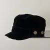 Chapéu Feminino Azul Marinho de Veludo Camurçado High-End Outono Inverno Moda Retrô Chapéu de Copa Plana Boné Plana Boina Octogonal