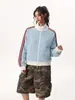 Chaqueta deportiva a rayas, estilo casual, casual americano, diseño color block, atuendos a juego para parejas, unisex, corte holgado, cuello alto, adecuada para primavera y otoño