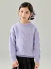 Suéter grueso de punto trenzado 100% lana pura para otoño e invierno, cuello redondo medio alto, para niños y niñas