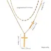 Moda europeia e americana transfronteiriça simples cruz colar de dupla camada de aço de titânio não desbota ouro 18K ins vento feminino clavícula pescoço cadeia