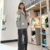 Sudadera con capucha gris de tres rayas estilo retro americano para mujer, nuevo modelo primavera y otoño 2026, chaqueta cárdigan estudiantil de corte holgado