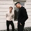 Suéter de Tricô Estilo Old Money Masculino Outono Gola Seagull Rígida Maduro e Estável Camiseta de Manga Longa Roupa de Trabalho Moletom