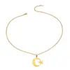 Collar con colgante de estrella y luna huecas, simple, elegante y sofisticado, acero inoxidable, accesorio de cadena para clavícula versátil y elegante, grabado