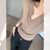 Camisa Henley Verde Aguacate Sin Cuello para Mujer Principios de Primavera Estilo Occidental Prenda Base Tejida Ajustada Adelgazante Top para Hombro
