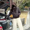 Jaqueta curta de algodão com enchimento, estilo Kendou, nova, acinturada, para mulheres, solta e grossa, com gola alta, perfeita para baixinhas, estilo trendy do Instagram