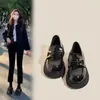 Mocasines de cuero estilo británico para mujer, nuevos de otoño 2026, súper vendidos, retro, suela gruesa, que aumentan la altura, zapatos negros