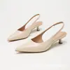 Sandálias de salto alto bico fino sem calcanhar estilo francês, sapatos de salto alto kitten heel simples e estilosos, adequados para festas e para o dia a dia, sapatos sem cadarço de salto baixo