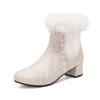 Elegantes Botines Cortos de Piel de Conejo Antigua para Mujer, Botas de Caballero de Tacón Medio Grueso, Estampado de Perlas, Estilo Chino Cheongsam, Zapatos y Botas de la Dinastía Han