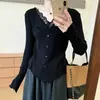 Camisa Base de Encaje Huali Falsa de Dos Piezas 2026 Otoño Nuevo Estilo Coreano Casual Dulce Elegante Top para Mujer