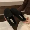 Zapatos grises mullidos de suela plana para mujer, estilo nuevo para invierno, lana, suela suave, sin cordones, forro de felpa, algodón, zapatos estilo Birkenstock