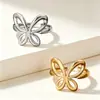 Anillo Abierto de Mariposa de Lujo Ligero para Mujer, Moderno y Único, Anillo de Acero Inoxidable Chapado en Oro, Joyería de Comercio Exterior Transfronterizo