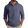 Camisa con Capucha de Manga Larga para Hombre Estilo Europeo Color Sólido Algodón Lino Casual Moda Holgada Transpirable Ropa para Hombre Camiseta