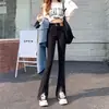 Jeans Negros con Abertura para Mujer Primavera 2025 Nuevas Explosiones Cintura Alta Adelgazantes Pantalones de Boca de Trompeta Pequeña