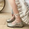 Flats Francesas Retro Plateadas con Aumento Interno y Boca Baja para Mujer Verano 2025 Nuevos Zapatos Versátiles Mary Jane de Suela Blanda para Mujer