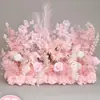 Arreglo floral de piso para boda, decoración de fila de flores rosas, flores de boda, flores artificiales, decoración de pasillo, ambientación, arte floral de escenario T