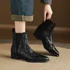 Botines Chelsea retro de cuero estilo británico, adecuados para comercio transfronterizo, diseño sin cordones, negros, tacón grueso, punta cuadrada, botines cortos, botines de mujer para otoño/invierno
