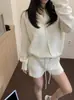 Moda Coreana Transfronteiriça Outono e Inverno Novo Estilo Coreano Top de Malha com Botões de Manga Longa + Shorts Conjunto de Malha com Efeito Emagrecedor
