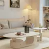 Mesa de Centro Criativa Estilo Creme para Sala de Estar, Novo Modelo 2026, Formato Oval, Adequada para Apartamentos Pequenos, Estilo Minimalista Italiano, Mesa de Chá de Pedra