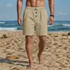 Amazon Transfronterizo TK Venta Caliente para Hombre Sueltos de Lino Americano Playa Casual Lavados Botón Cortos Deportivos de Cinco Puntos
