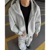 Sudadera Desestructurada Gris Claro para Hombre Otoño Estilo Coreano Peso Pesado Marca de Moda Cardigan Holgado Casual Deportivo Chaqueta con Capucha para Pareja