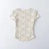 2026 Nueva Camiseta Base de Manga Corta Ajustada de Cuello Redondo de Encaje de Doble Capa Estilo Europeo para Mujer Nanyou