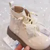 Botines Blancos de Piel para Niña 2026 Otoño/Invierno Felpa Extra Doble Algodón Botas Martin Infantiles Botas de Algodón Princesa Niña Forro Sencillo
