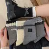 Calcetines de algodón para mujer de primavera y otoño con lazos, estilo coreano, ribete de encaje, longitud media, bloques de color, encaje, adecuados para combinar con zapatos pequeños de cuero, calcetines superpuestos