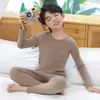 Roupa Íntima Térmica de Lã Infantil, Tops e Calças Térmicas de Seda para Meninos, Pijamas de Gola Redonda para Crianças, Camisas de Algodão Camada Base para Meninas