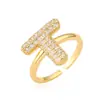 Austrália e antigo venda cruzada de nicho de luxo banhado a cobre ouro 18K 26 letras inglesas anel de zircônia anel joker feminino
