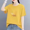 Camiseta de manga corta 2026, corte holgado, disimula la barriga, rejuvenecedora, talla grande, top de verano para madres de mediana edad y mayores, ropa elegante para mujer
