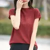 Suéter de Tricô com Gola Alta Meia-Boca em Lã Fina, Mangas Curtas com Pequenos Babados, Base em Tricô Jacquard Vazado para Mulheres - Coleção Primavera/Verão 2026