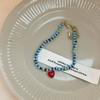 Pulsera Azul Fresca con Cuentas Rojo Amor para Mujer Verano Nueva Cuerda de Mano Diseño Nicho Dulce Joyería de Mano